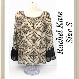 Rachel Kate Elastic Neckline Trumpet Sleeve Top S